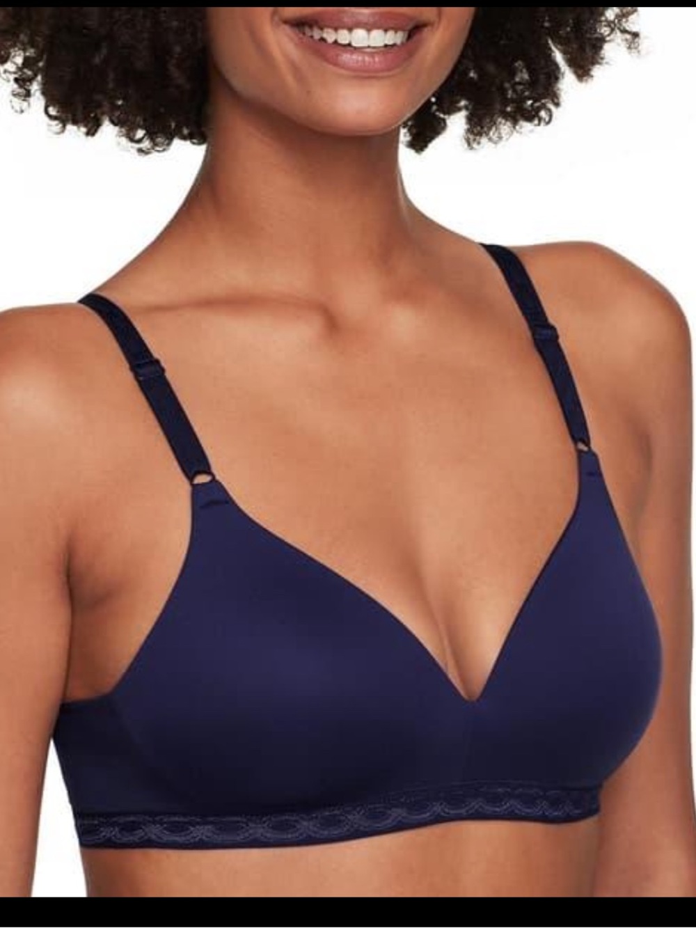 Warner's Navy Molded T-Shirt Bra with Lace Band